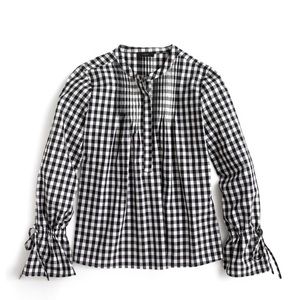 J. Crew Tie Sleeve Pin Tucked Gingham Top
